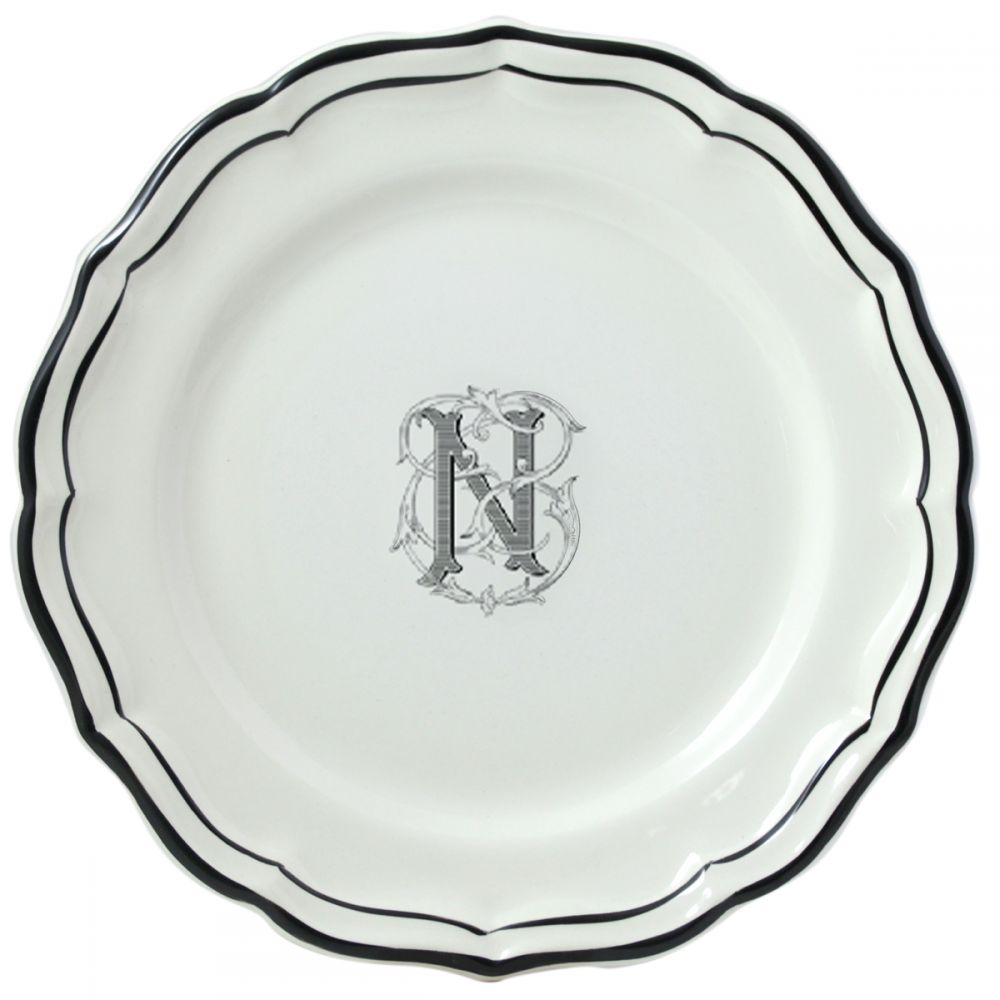 Тарелка обеденная "N", FILET MANGANESE MONOGRAMME, Д 26 cm GIEN