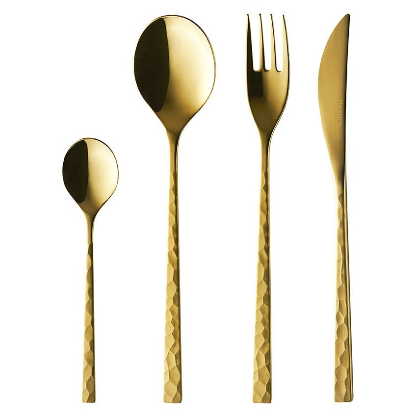 Набор столовых прибров 24 предмета, FUSE MARTELE HAMMERED gold pvd, глянец, золотой, DEGRENNE, арт.237160