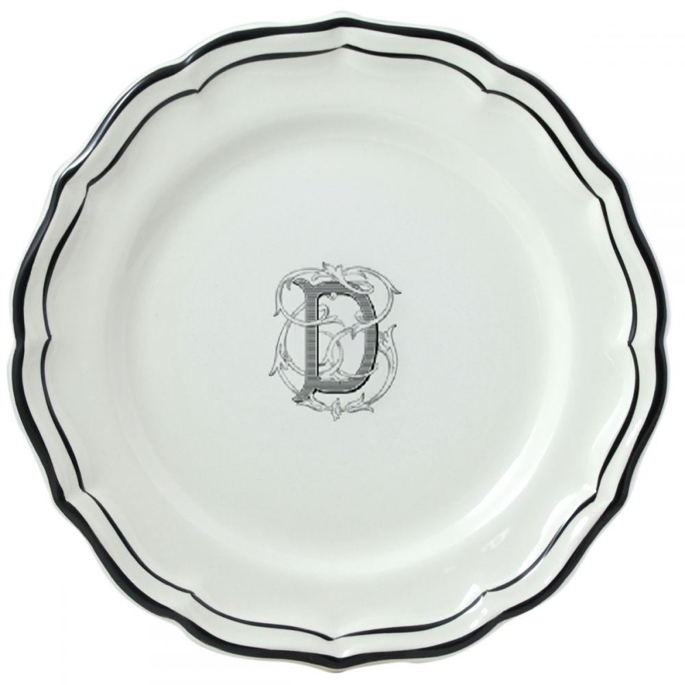 Тарелка обеденная "D", FILET MANGANESE MONOGRAMME, Д 26 cm GIEN