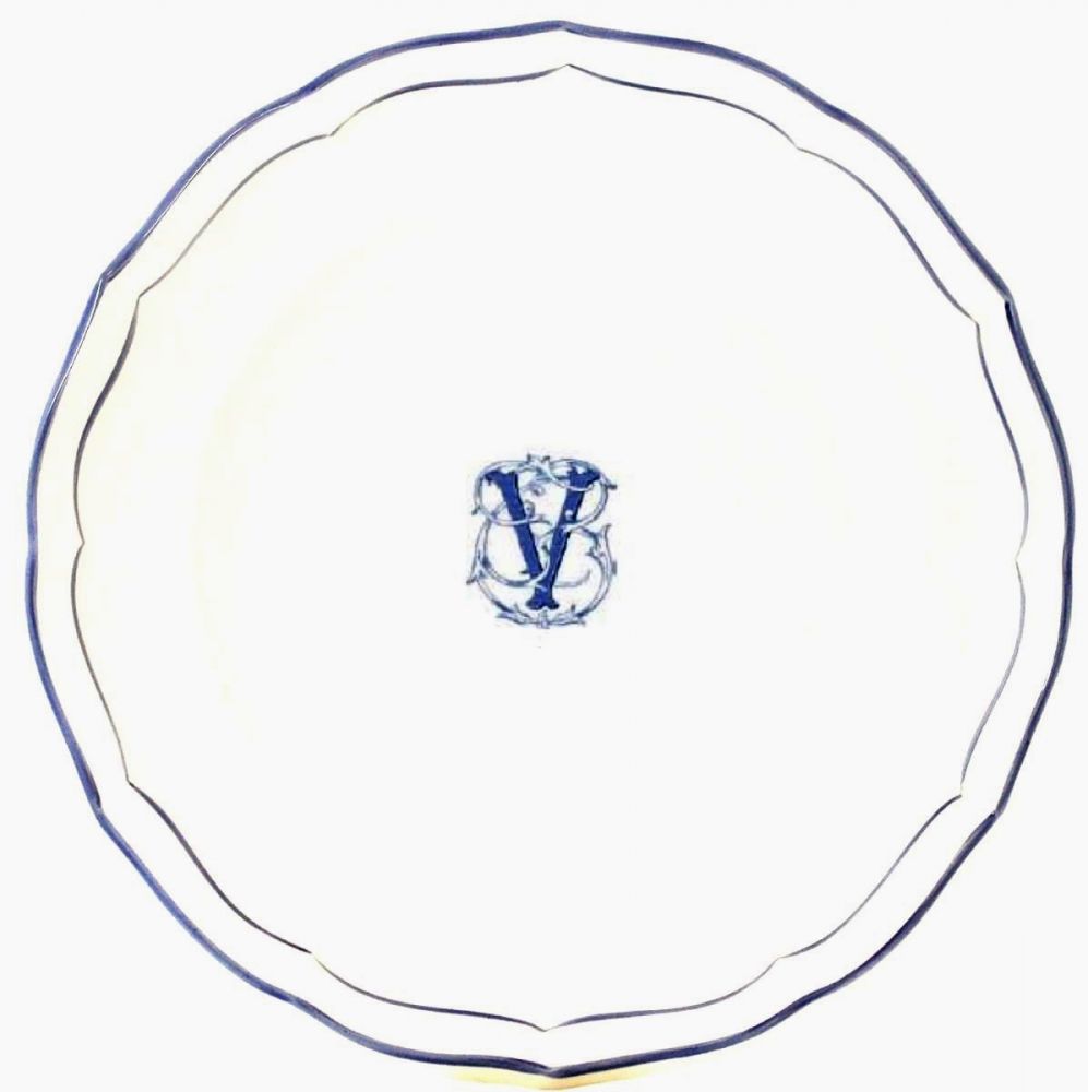 Тарелка десертная"V", FILET MANGANESE MONOGRAMME, Д 23,2 cm GIEN