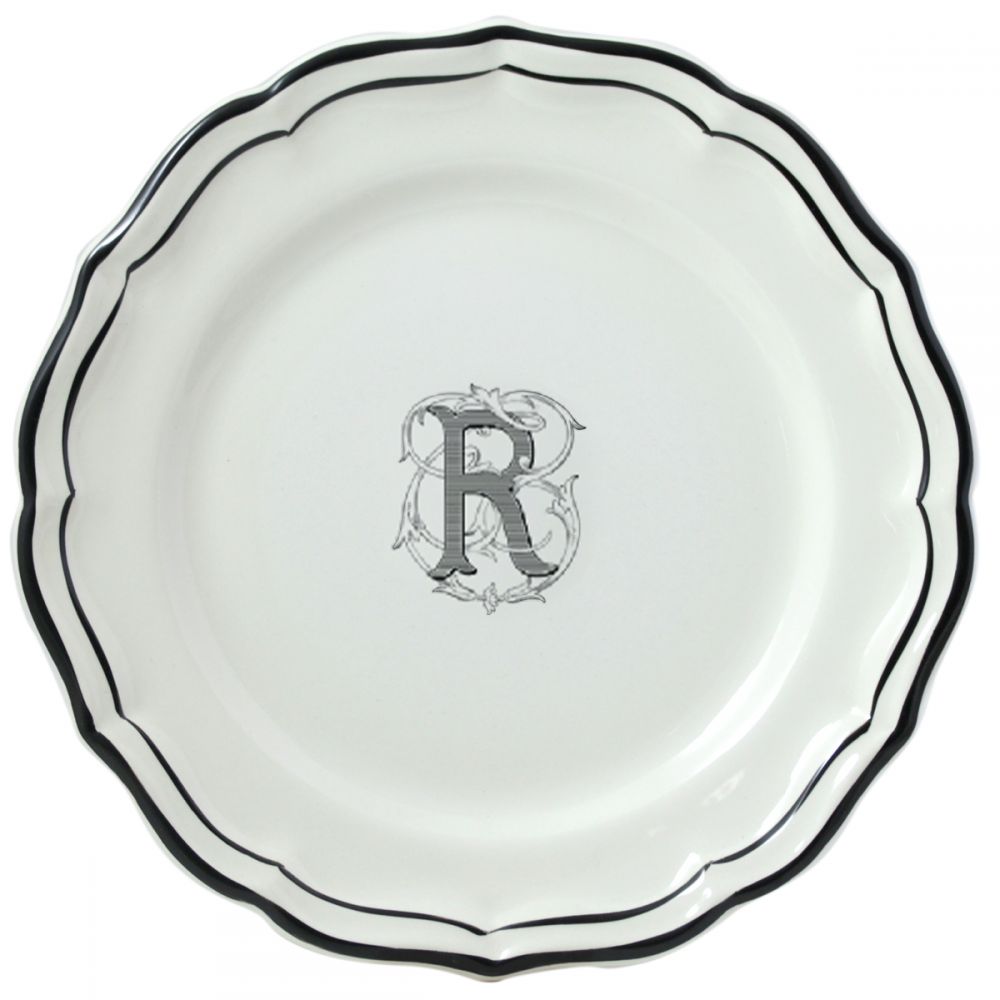 Тарелка обеденная "R", FILET MANGANESE MONOGRAMME, Д 26 cm GIEN