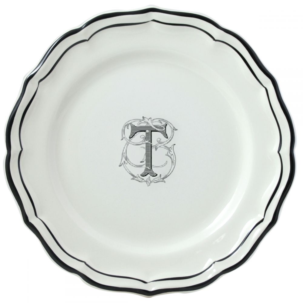 Тарелка обеденная "T", FILET MANGANESE MONOGRAMME, Д 26 cm GIEN