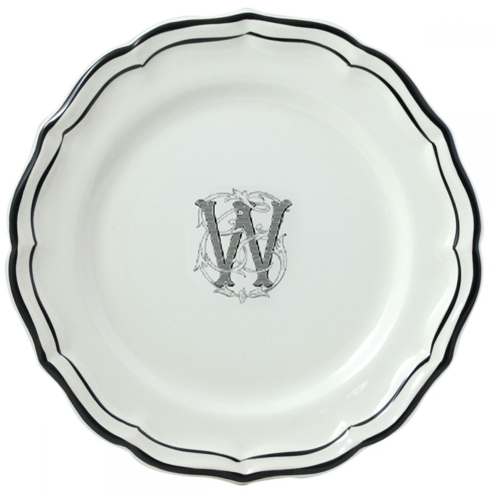 Тарелка обеденная "W", FILET MANGANESE MONOGRAMME, Д 26 cm GIEN